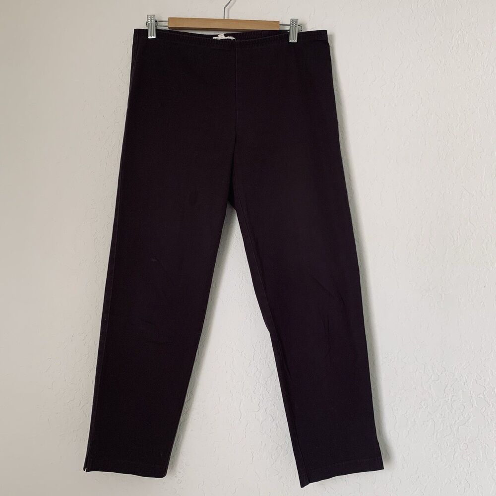 EILEEN FISHER Pants M Brown Stretch Organic Cotton Ankle Side Zip Minimalist